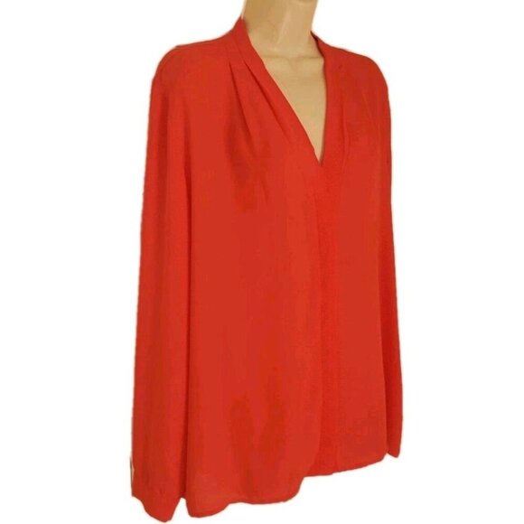 VIOLET AND CLAIRE PLEATED V NECK LONG SLEEVE RED BLOUSE XLARGE - Picture 2 of 7